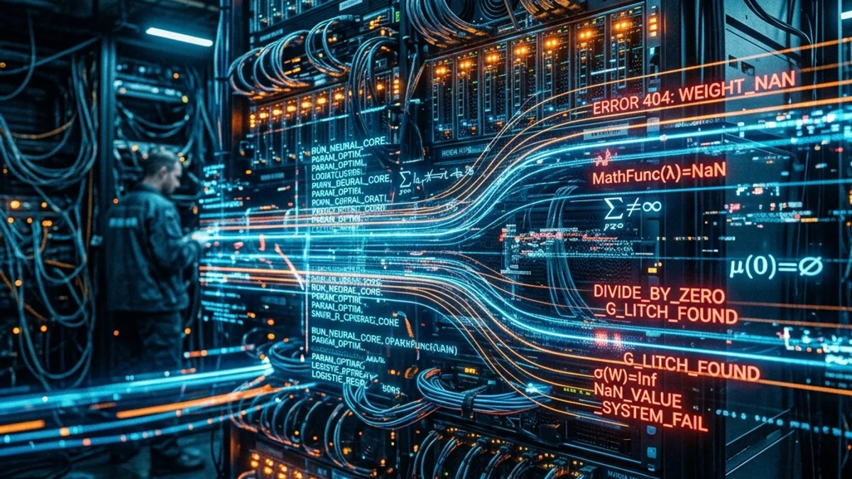 A futuristic AI server rack processing language tokens